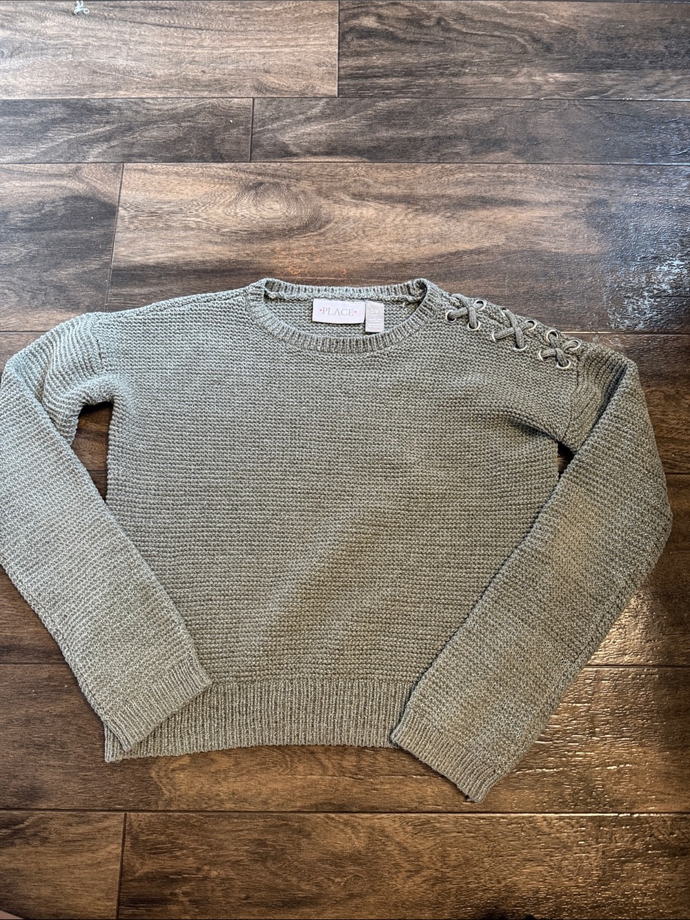 The Children's Place Sage Green Lace-Up Shoulder Crew Sweater